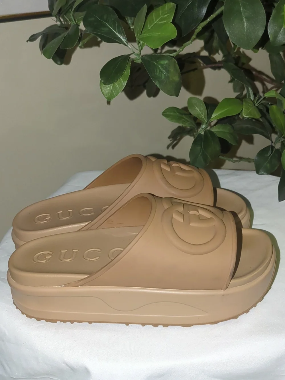 "LUXURY INSPIRED" Platform Slide Sandals in Beige-Tan - Picture 1 of 6